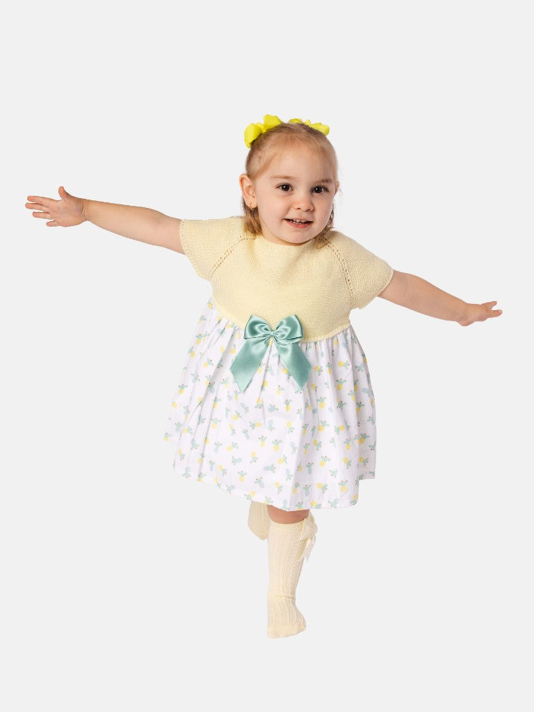 Baby Girl Nova X Collection Half Knitted Spanish Dress - Lemon Yellow & Cactus
