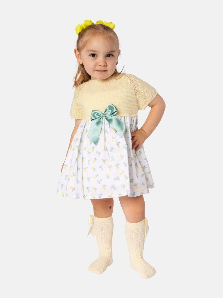 Baby Girl Nova X Collection Half Knitted Spanish Dress - Lemon Yellow & Cactus