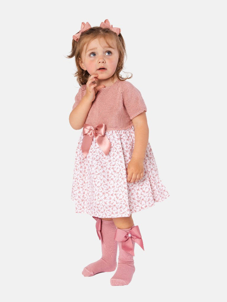 Baby Girl Nova X Collection Half Knitted Spanish Dress - Dusty Pink & Floral