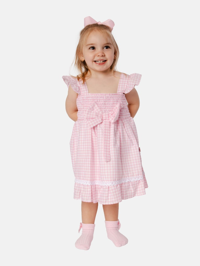 Baby Girl Alicia Collection Spanish Checked Dress - Baby Pink