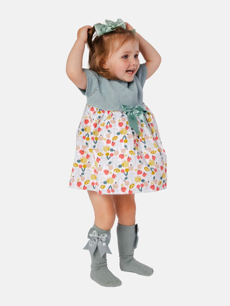 Baby Girl Nova X Collection Half Knitted Spanish Dress - Mint Green & Cherry