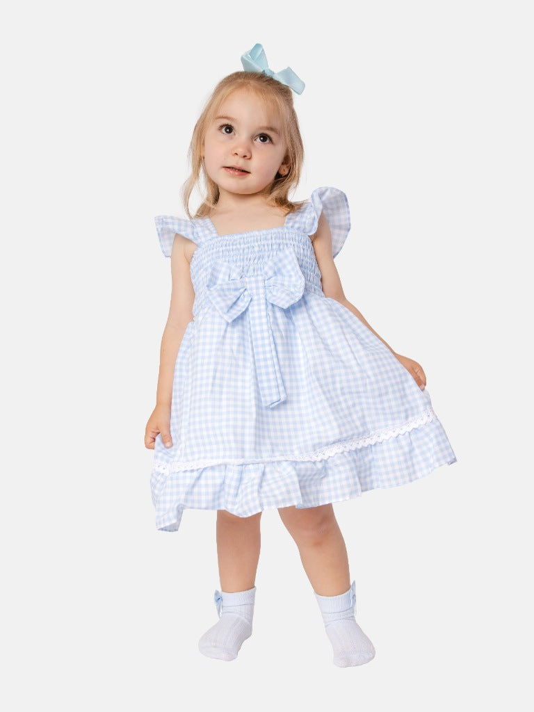 Baby Girl Alicia Collection Spanish Checked Dress - Baby Blue