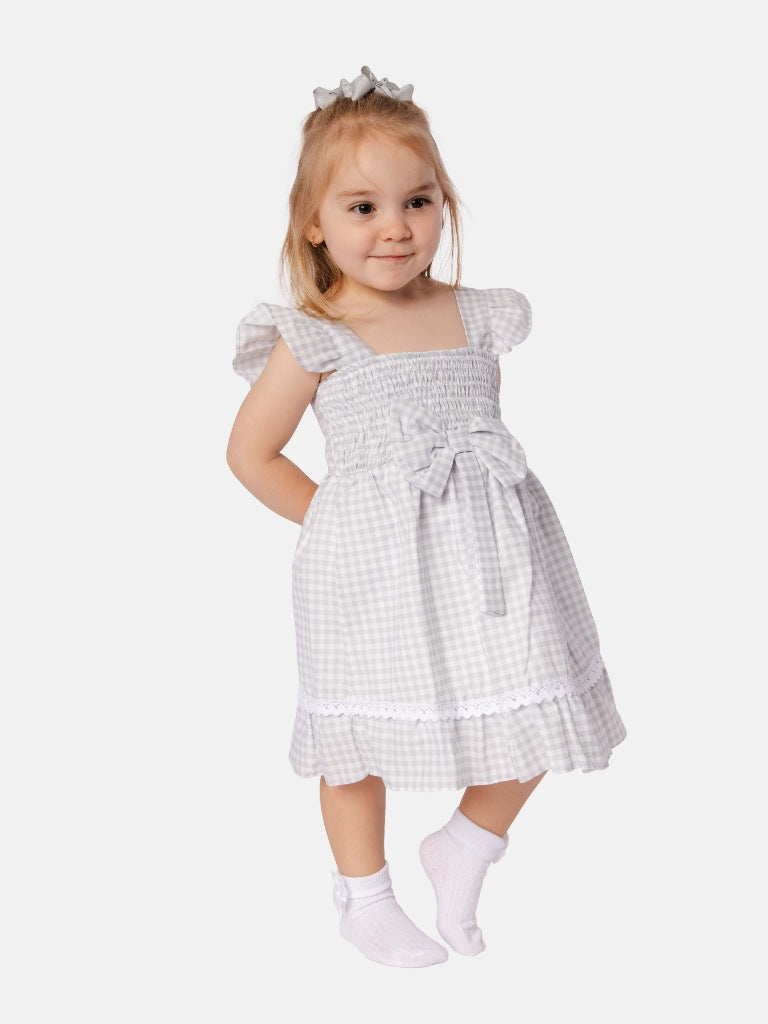 Baby Girl Alicia Collection Spanish Checked Dress - Grey