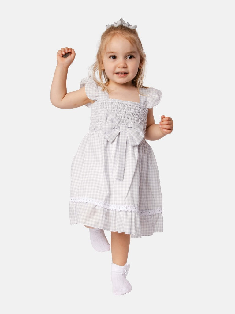 Baby Girl Alicia Collection Spanish Checked Dress - Grey