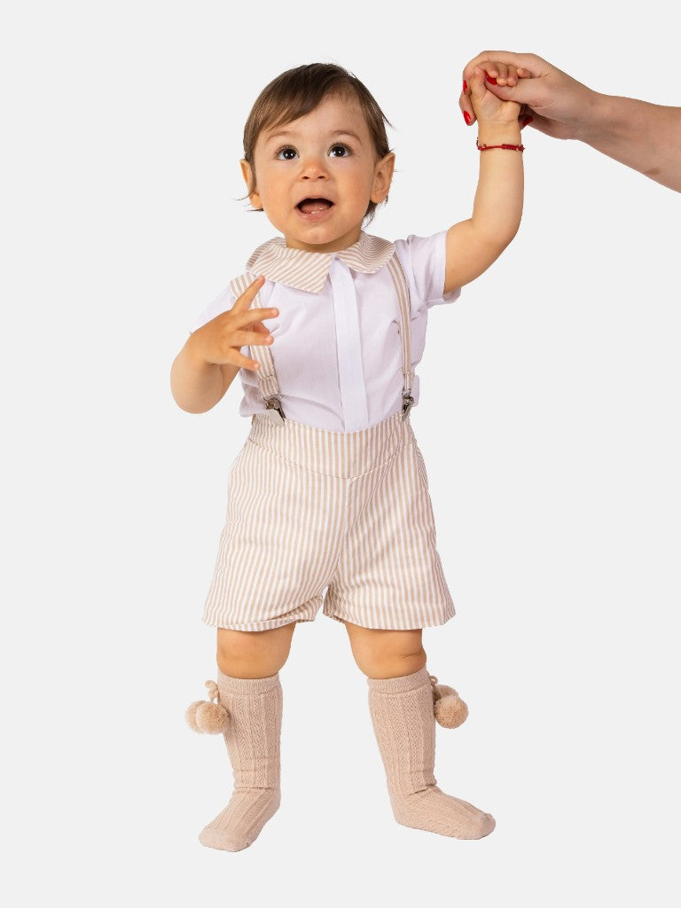 Baby Boy Matias Collection Striped Spanish Romper Set - Beige