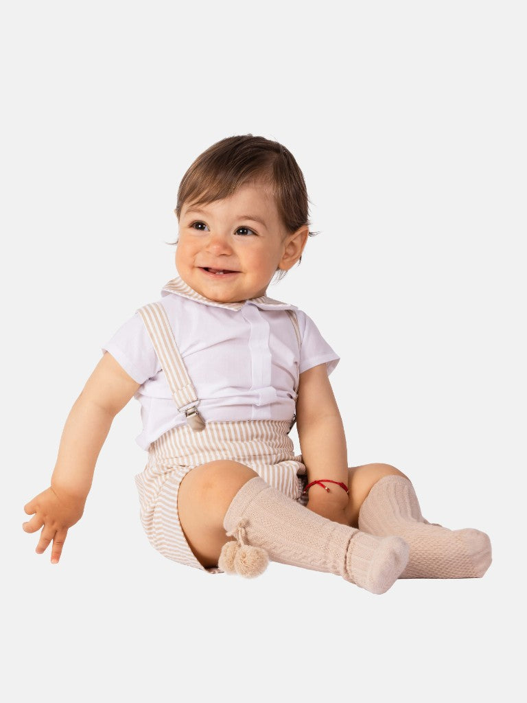 Baby Boy Matias Collection Striped Spanish Romper Set - Beige