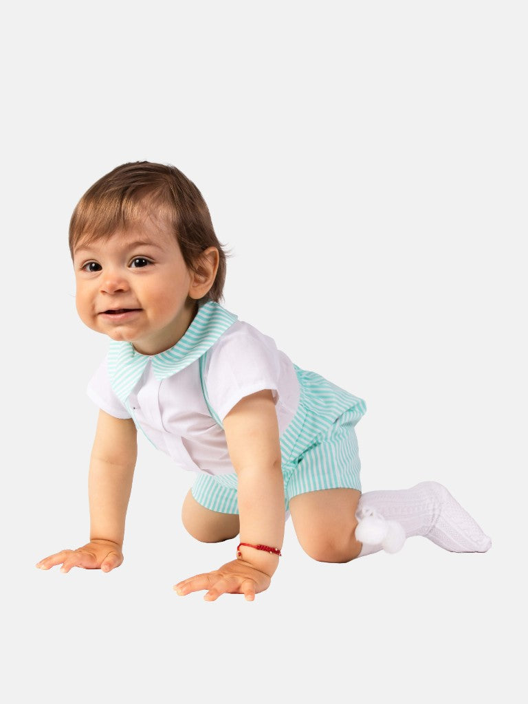Baby Boy Matias Collection Striped Spanish Romper Set - Aqua Blue
