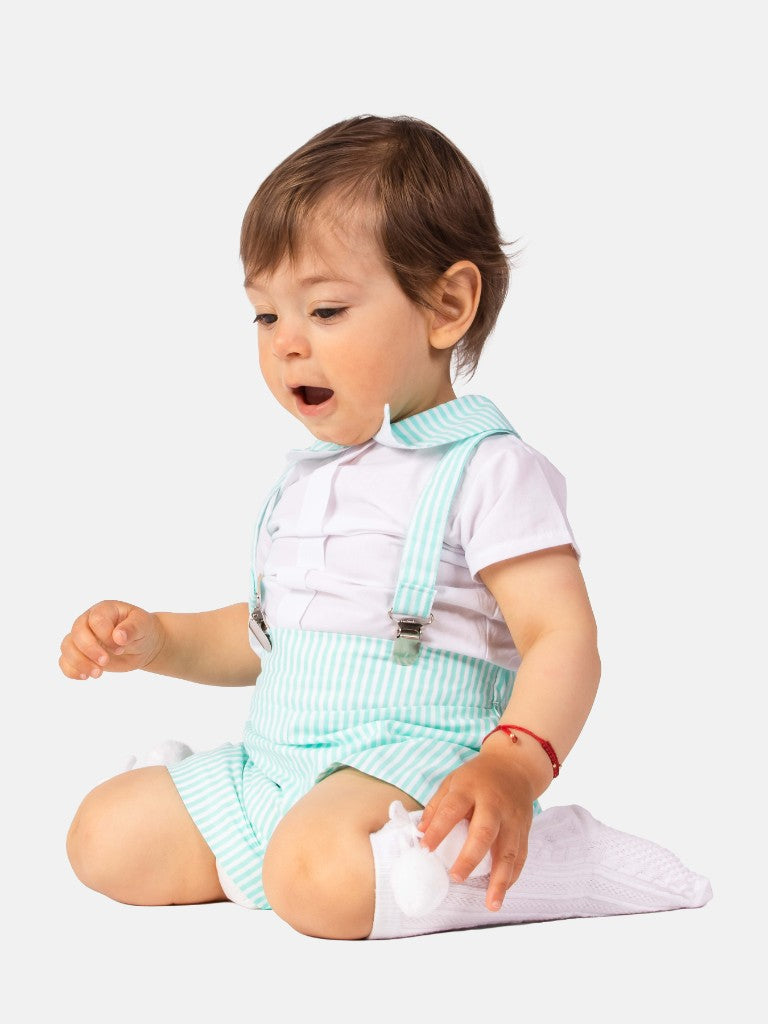 Baby Boy Matias Collection Striped Spanish Romper Set - Aqua Blue