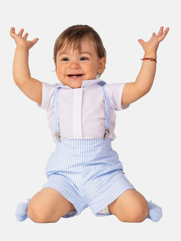 Baby Boy Matias Collection Striped Spanish Romper Set - Baby Blue