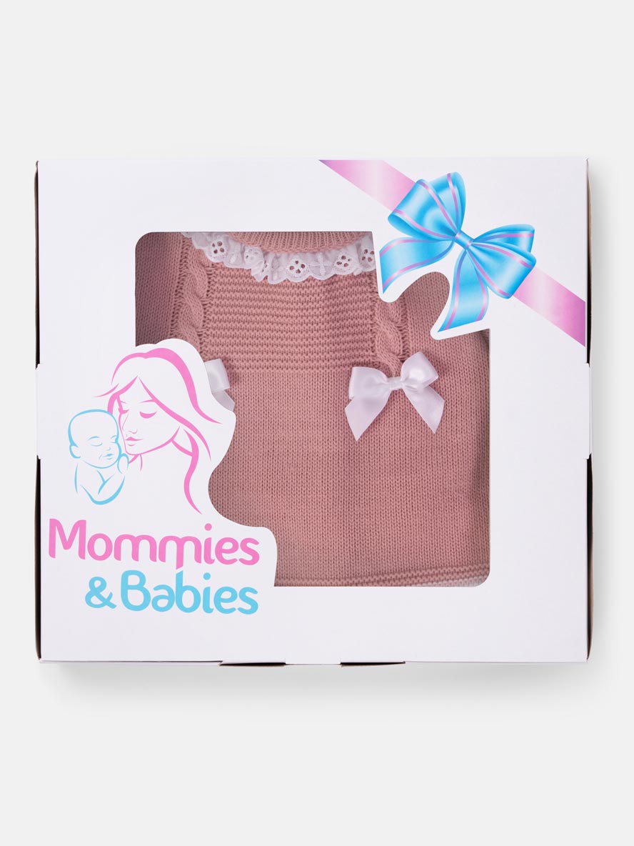 Baby Girl 3-piece Cable Knit Gift Box Set with Bonnet - Dusty Pink