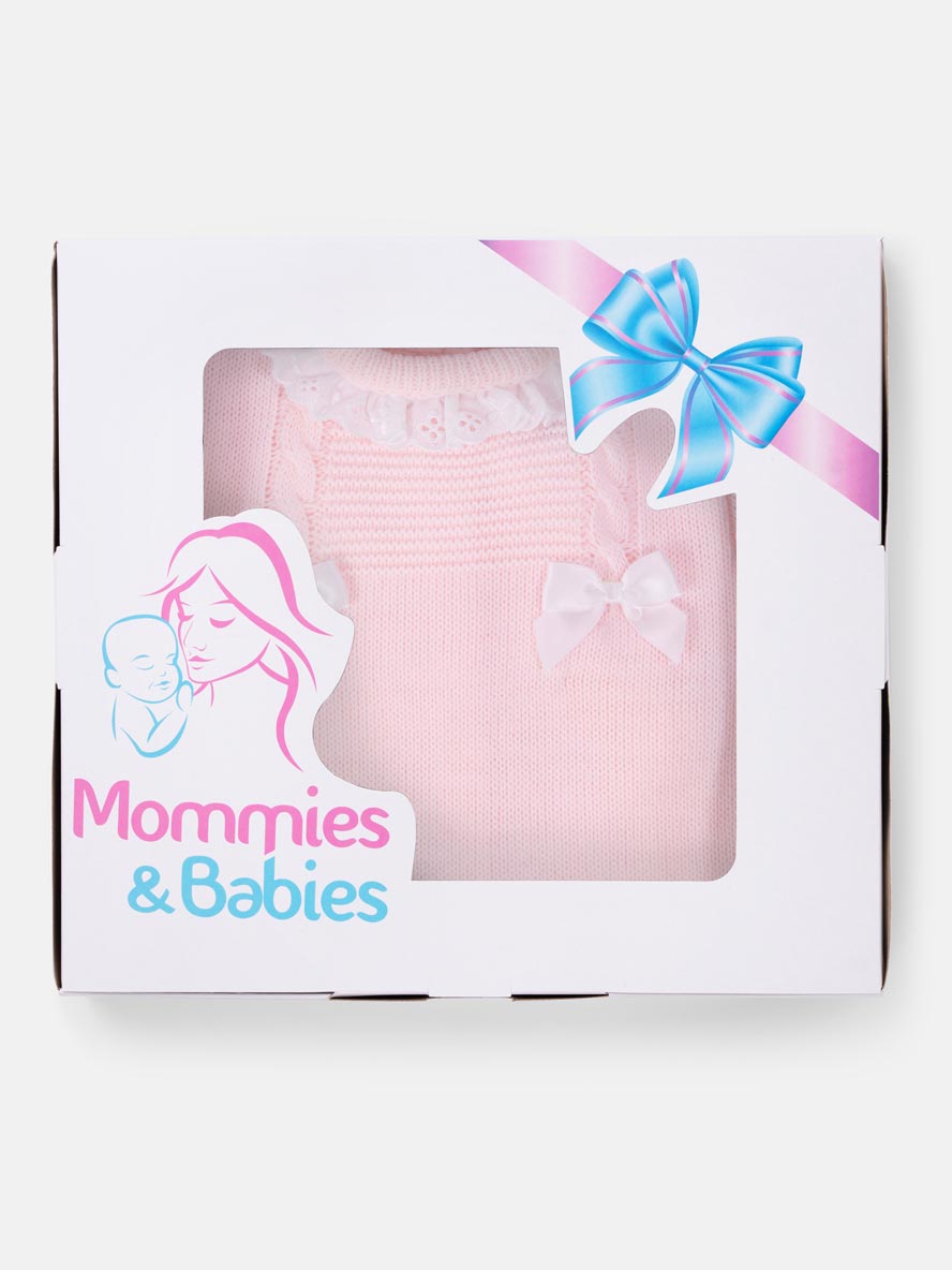 Baby Girl 3-piece Cable Knit Gift Box Set with Bonnet - Baby Pink