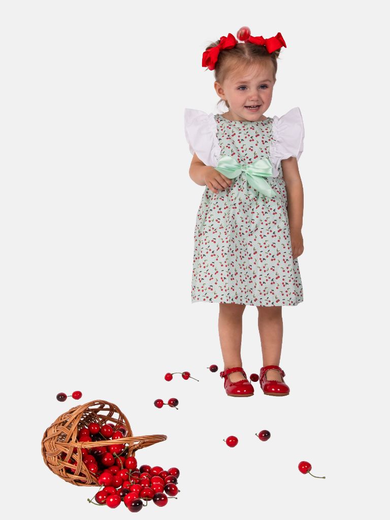 Baby Girl Cherry Collection Ruffle Spanish Dress - Mint Green