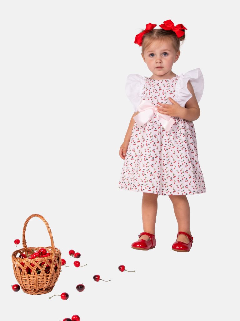 Baby Girl Cherry Collection Ruffle Spanish Dress - Pink