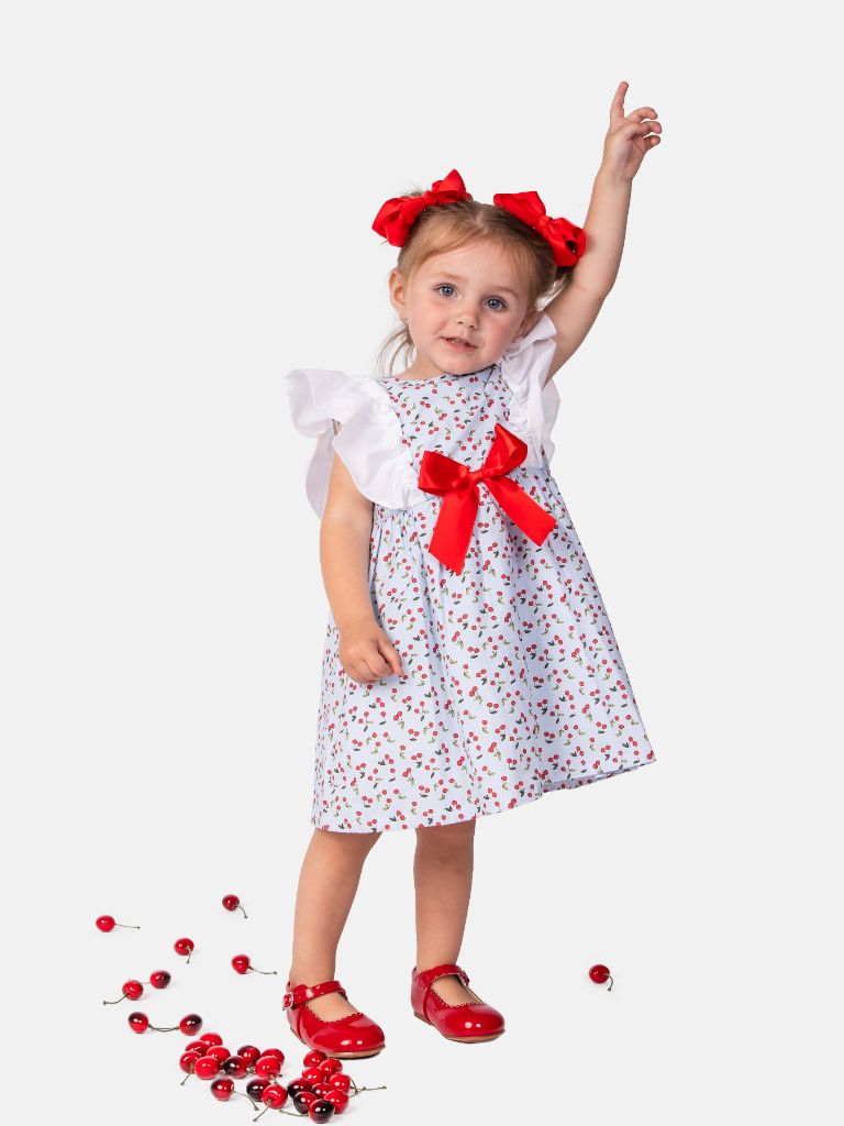 Baby Girl Cherry Collection Ruffle Spanish Dress - Baby Blue