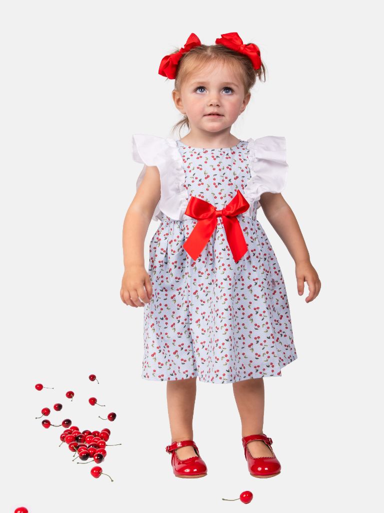 Baby Girl Cherry Collection Ruffle Spanish Dress - Baby Blue