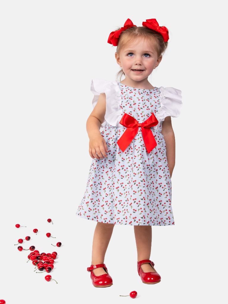 Baby Girl Cherry Collection Ruffle Spanish Dress - Baby Blue