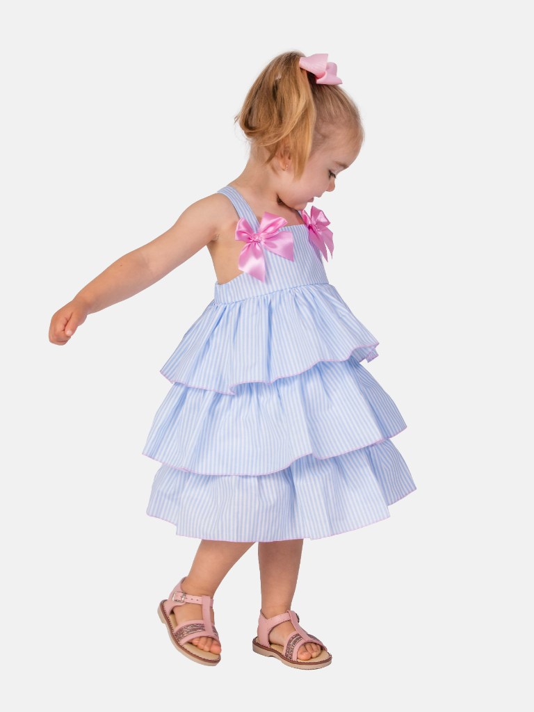 Baby Girl Carolina Collection Spanish Striped Dress - Baby Blue