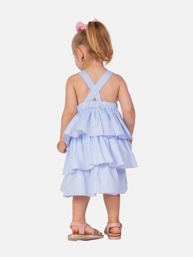 Baby Girl Carolina Collection Spanish Striped Dress - Baby Blue