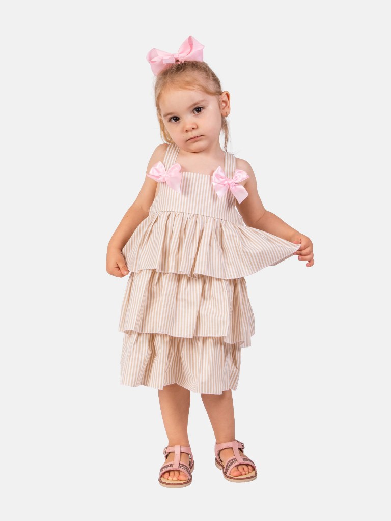 Baby Girl Carolina Collection Spanish Striped Dress - Beige