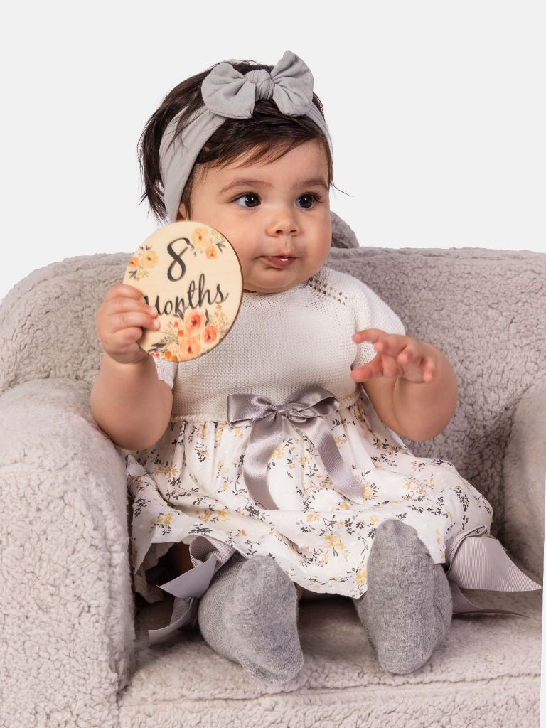 Baby Girl Nova Collection Half Knitted Spanish Dress - Ivory & Yellow Floral