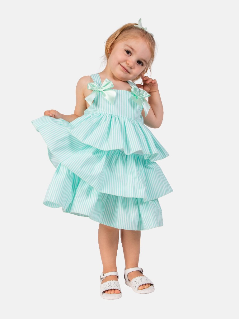 Baby Girl Carolina Collection Spanish Striped Dress - Aqua Blue