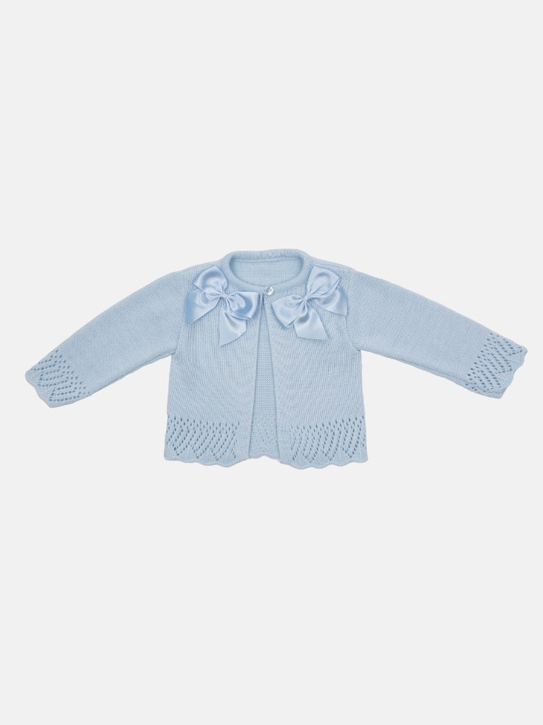 Baby Girl Cardigan with 2 Big Bows - Baby Blue