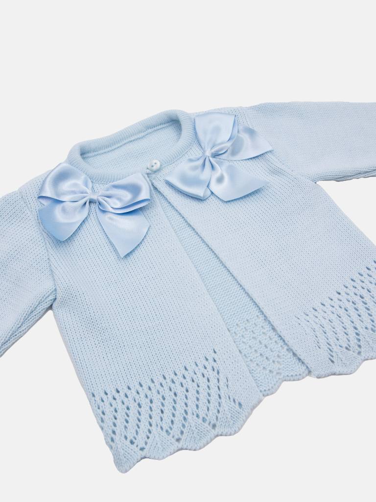Baby Girl Cardigan with 2 Big Bows - Baby Blue