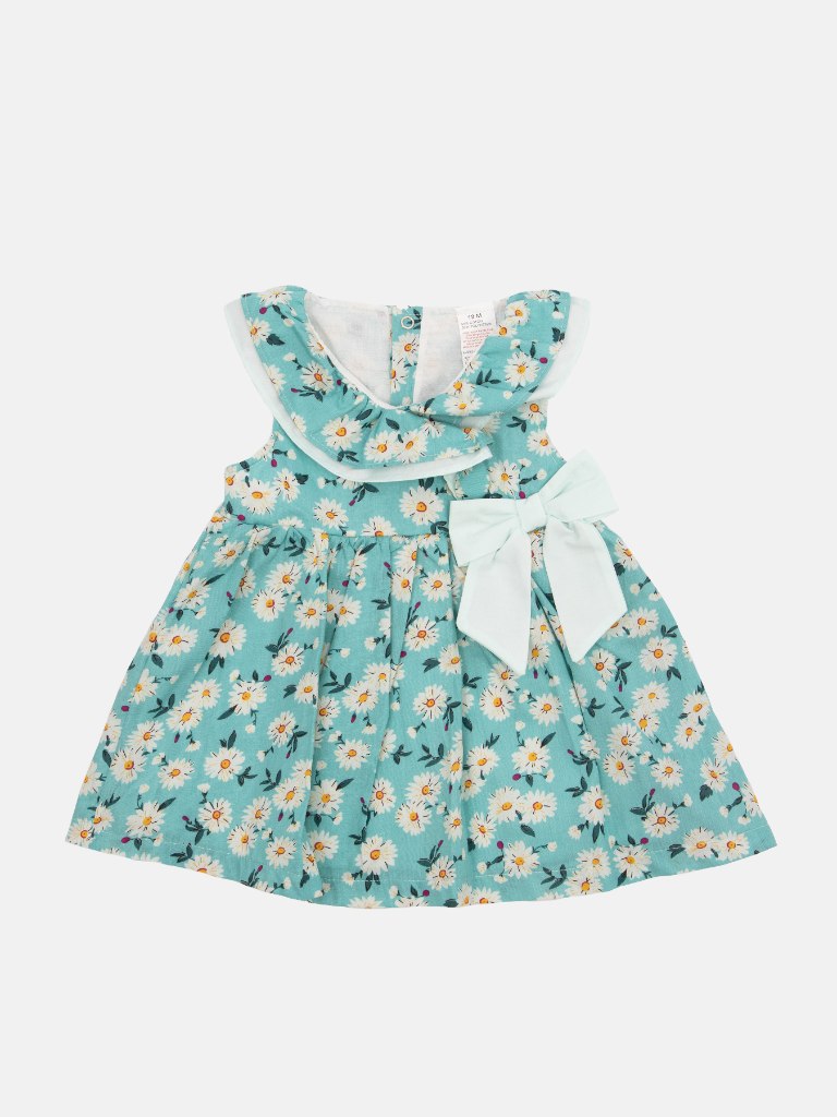 Baby Girl Marbella Printed Floral Summer Dress - Mint Green
