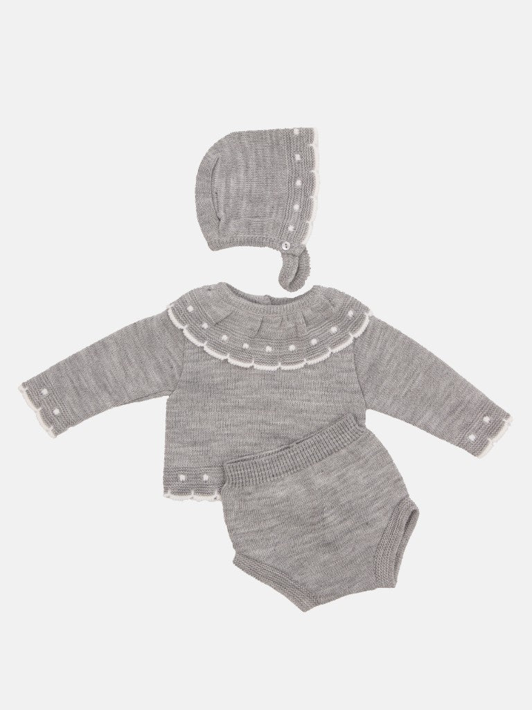 Baby Girl Inues Collection Knitted Set and Bonnet - Grey