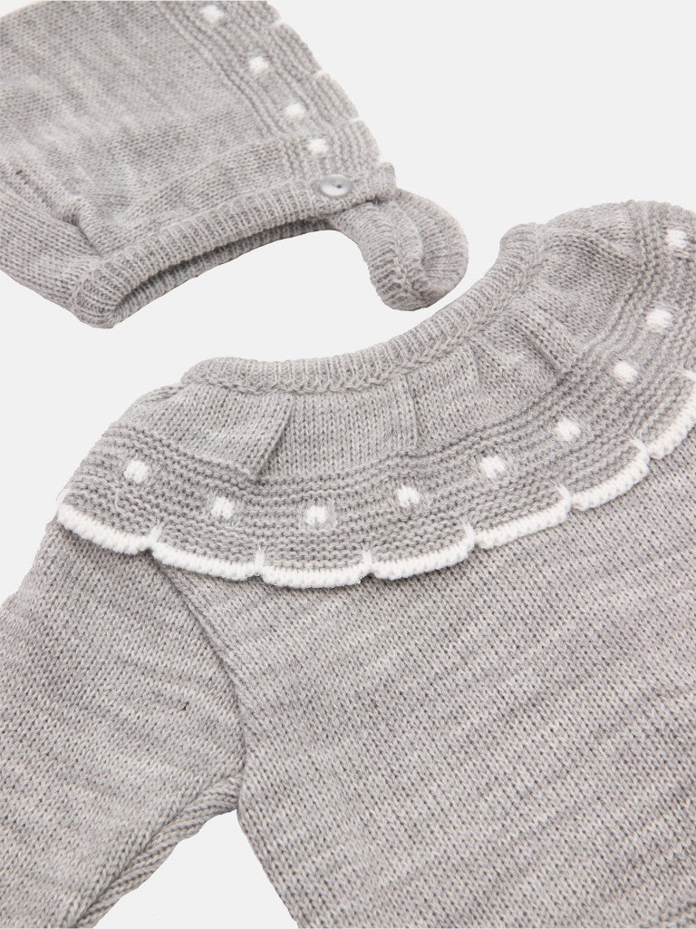 Baby Girl Inues Collection Knitted Set and Bonnet-Grey
