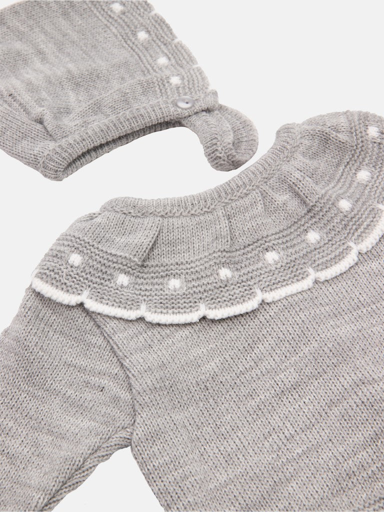 Baby Girl Inues Collection Knitted Set and Bonnet - Grey
