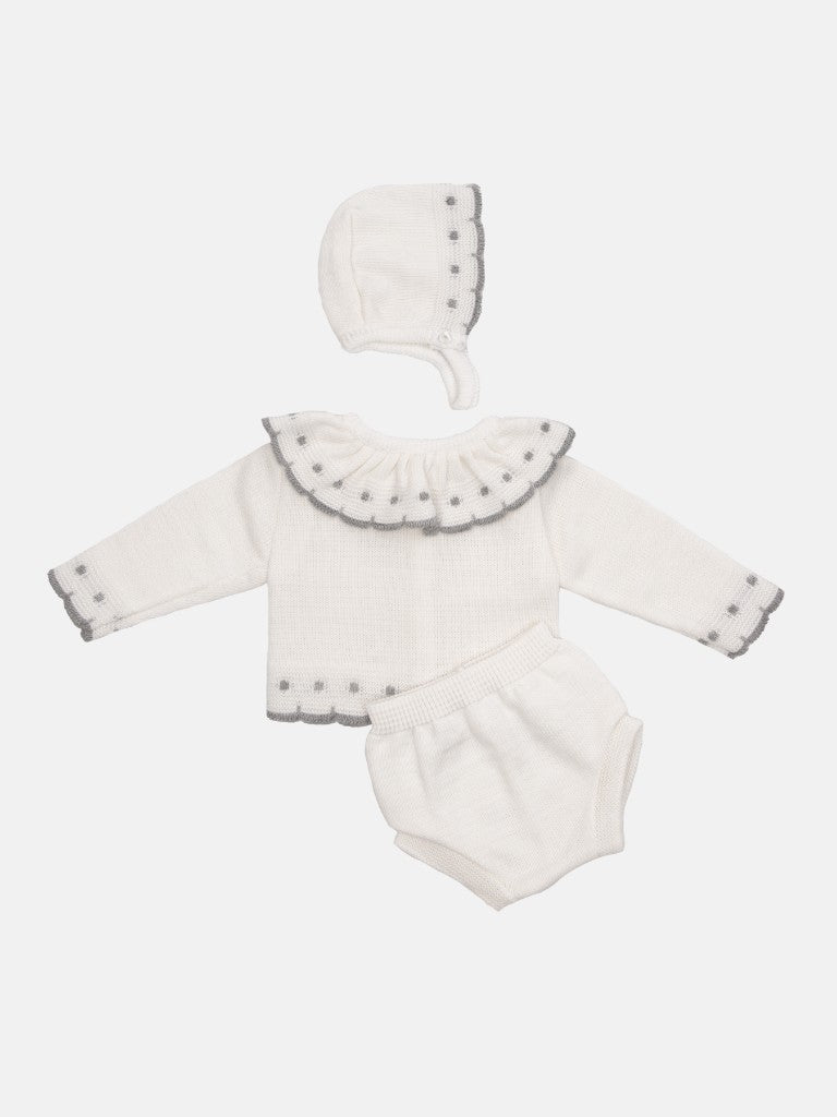 Baby Girl Inues Collection Knitted Set and Bonnet - White