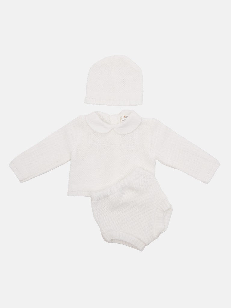Baby Girl Tami Collection Textured Line Knitted Set - White