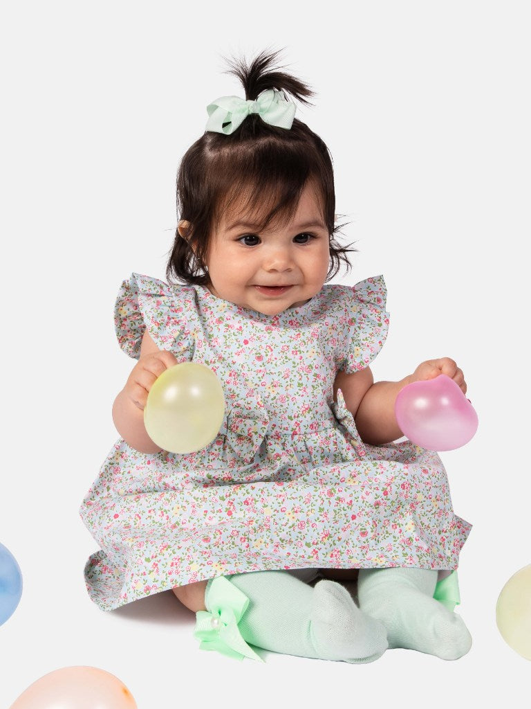Baby Girl Floral Print Spanish Dress - Mint