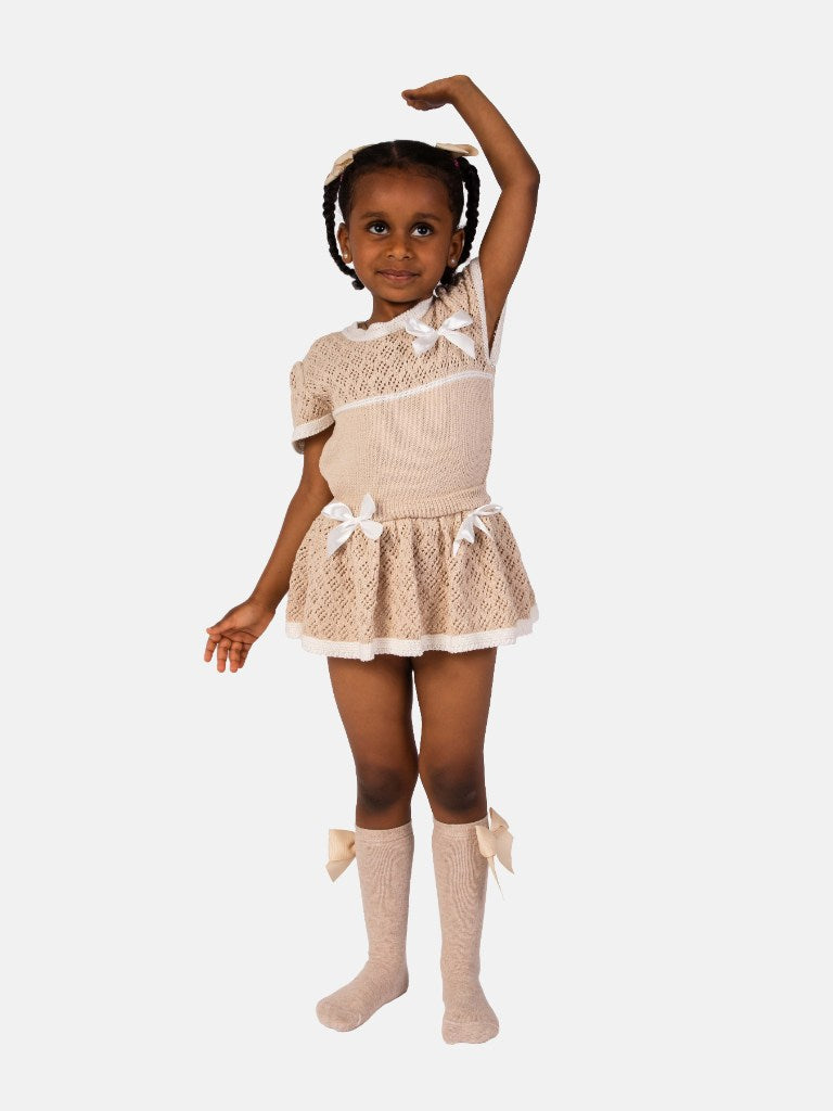 Baby Girl Rachel Collection 2-piece Spanish Knitted Set - Beige