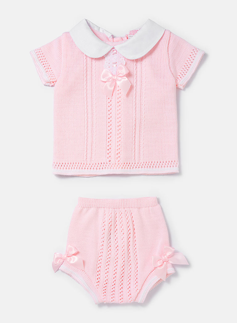 Baby Girl Iris Collection 2-piece Spanish Knitted Set - Baby Pink