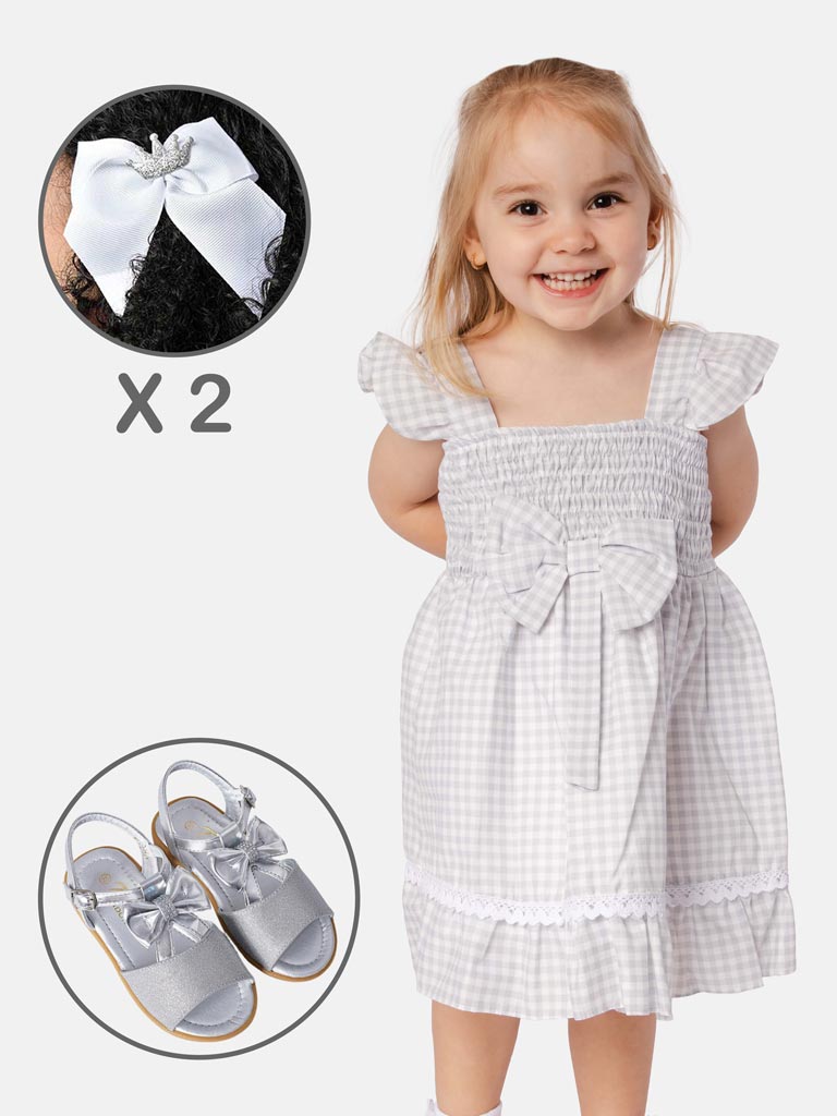 Baby Girl Alicia Dress with Sandals and 2 Hairclips Bundle