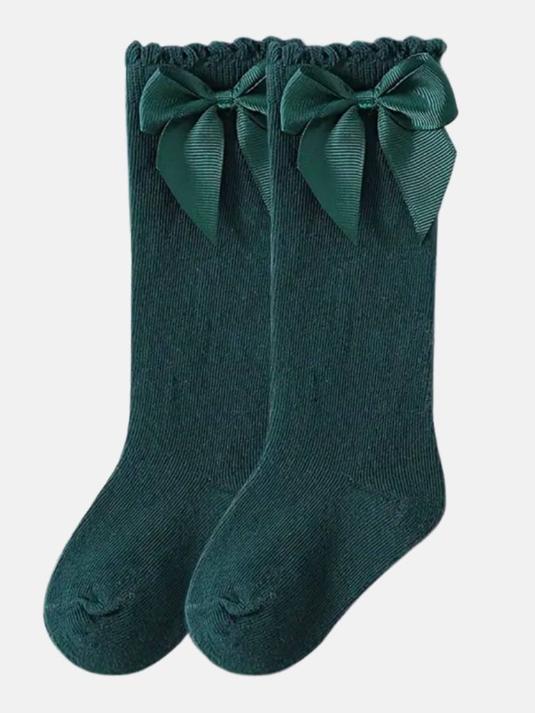 Baby Girl Grosgrain Ribbon Bow Knee Socks - Emerald Green