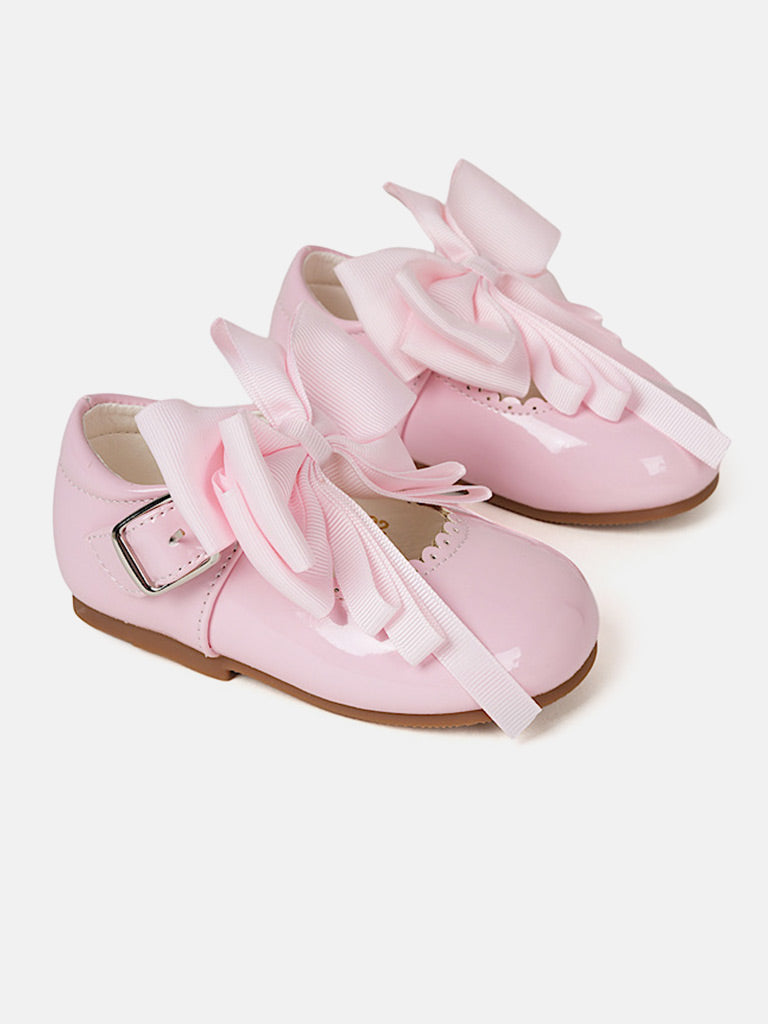 Baby Girl Mary-Jane Shoes with Looped Bow - Pink