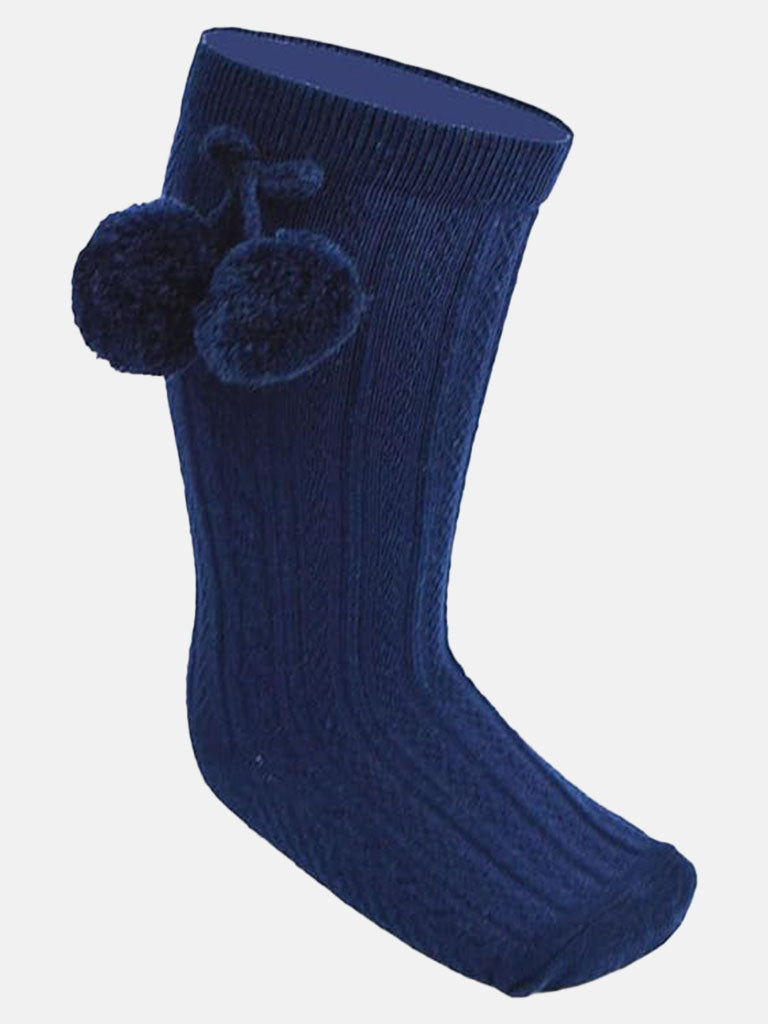 Baby Boy Elegant Cable-Knit Knee Socks with Pom-pom -Navy Blue