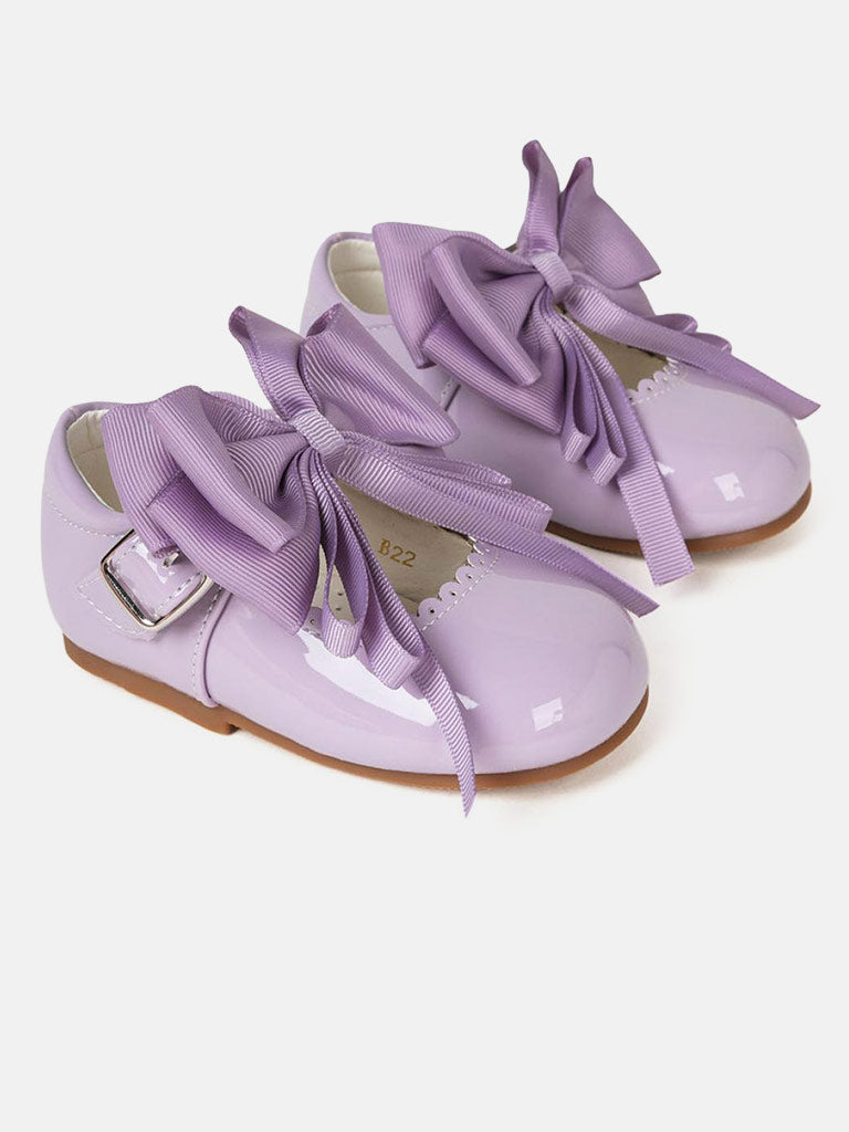 Baby Girl Mary-Jane Shoes with Looped Bow - Purple