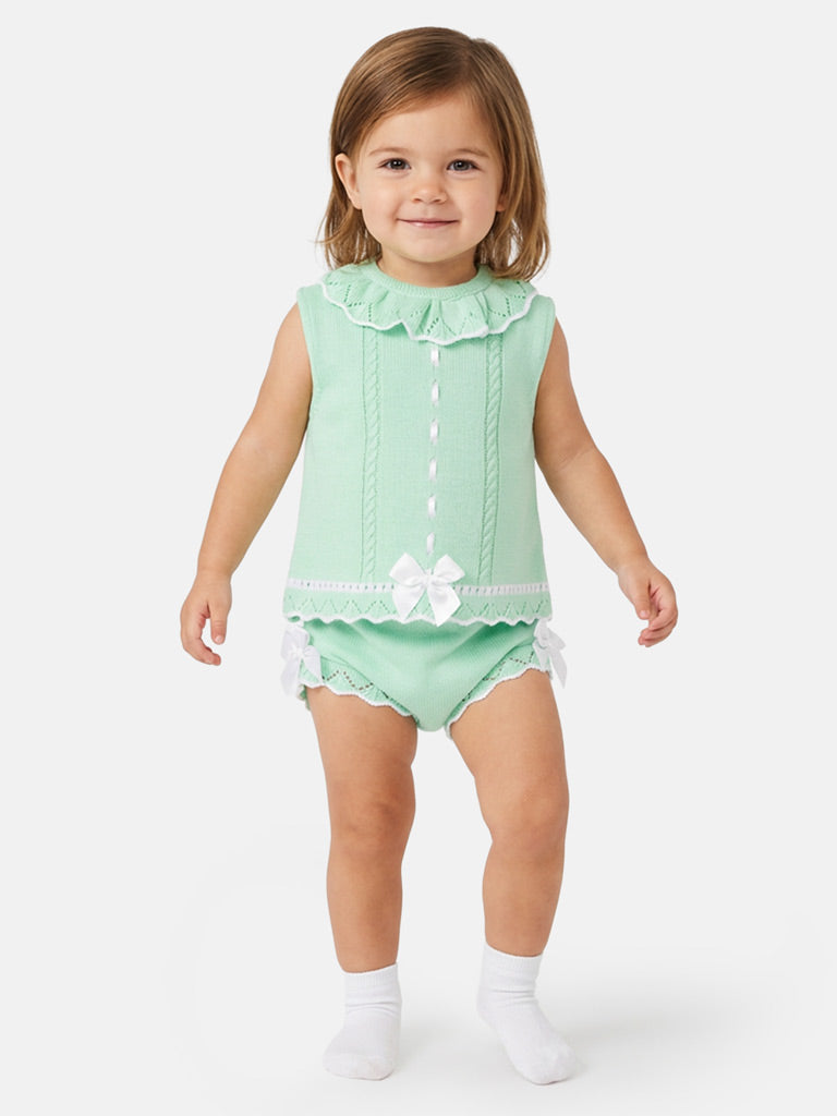 Baby Girl Raquel 2-piece Spanish Knitted Set - Mint Green