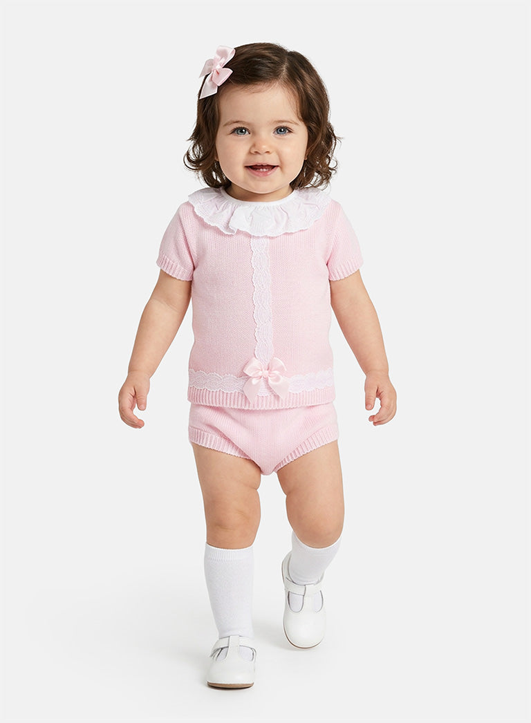 Baby Girl Rebeca 2-piece Spanish Knitted Set - Baby Pink