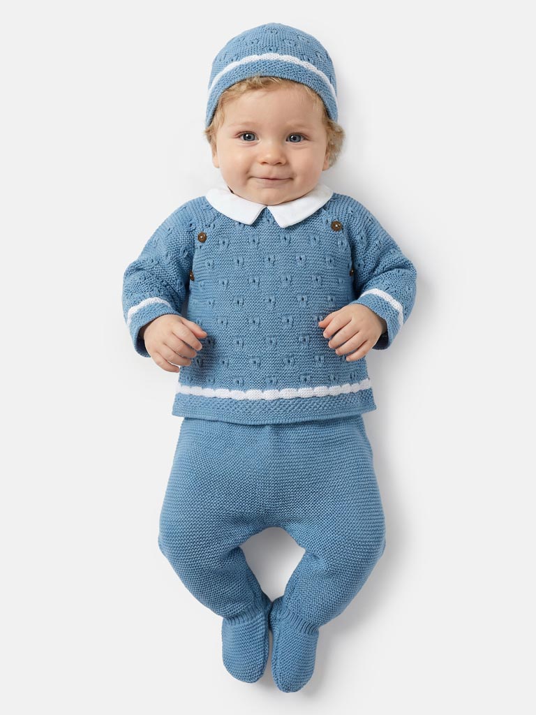 Baby Boy Roberto Collection 3-piece Spanish Knitted Set - Blue