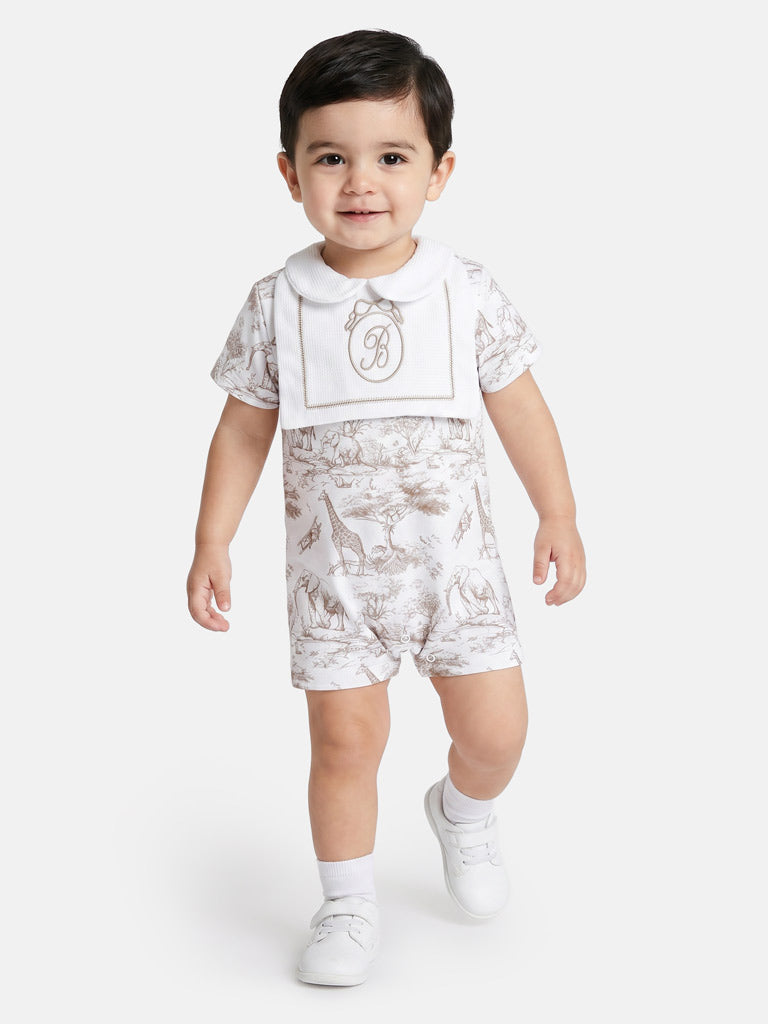 Baby Summer Pyjama with Embroidered Letter "B" Safari Collection - Beige