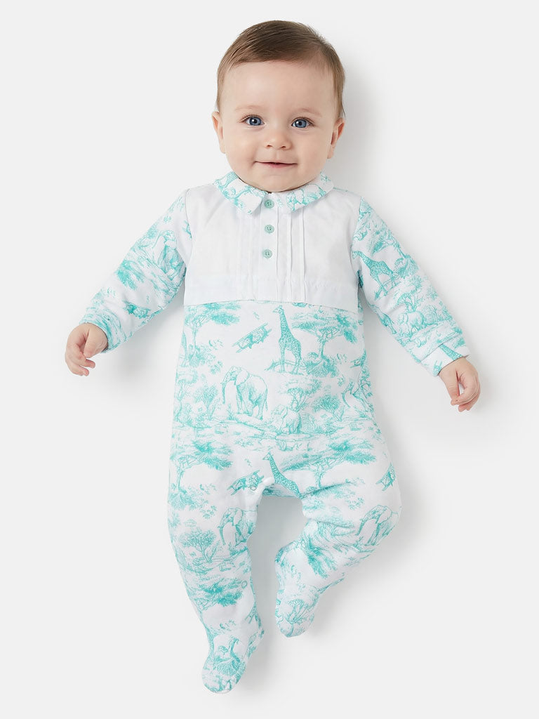 Baby Grow Safari Collection with Buttons - Mint Green