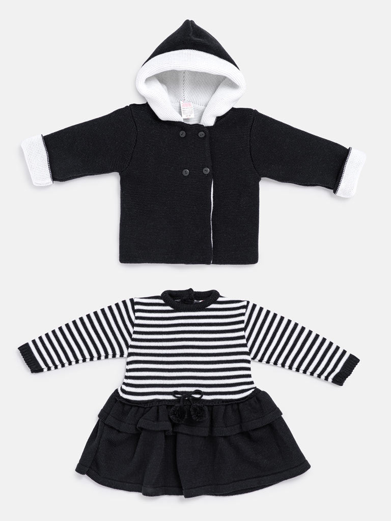 Baby Girl Carlota Collection Knitted Coat & Dress Spanish Set - Black