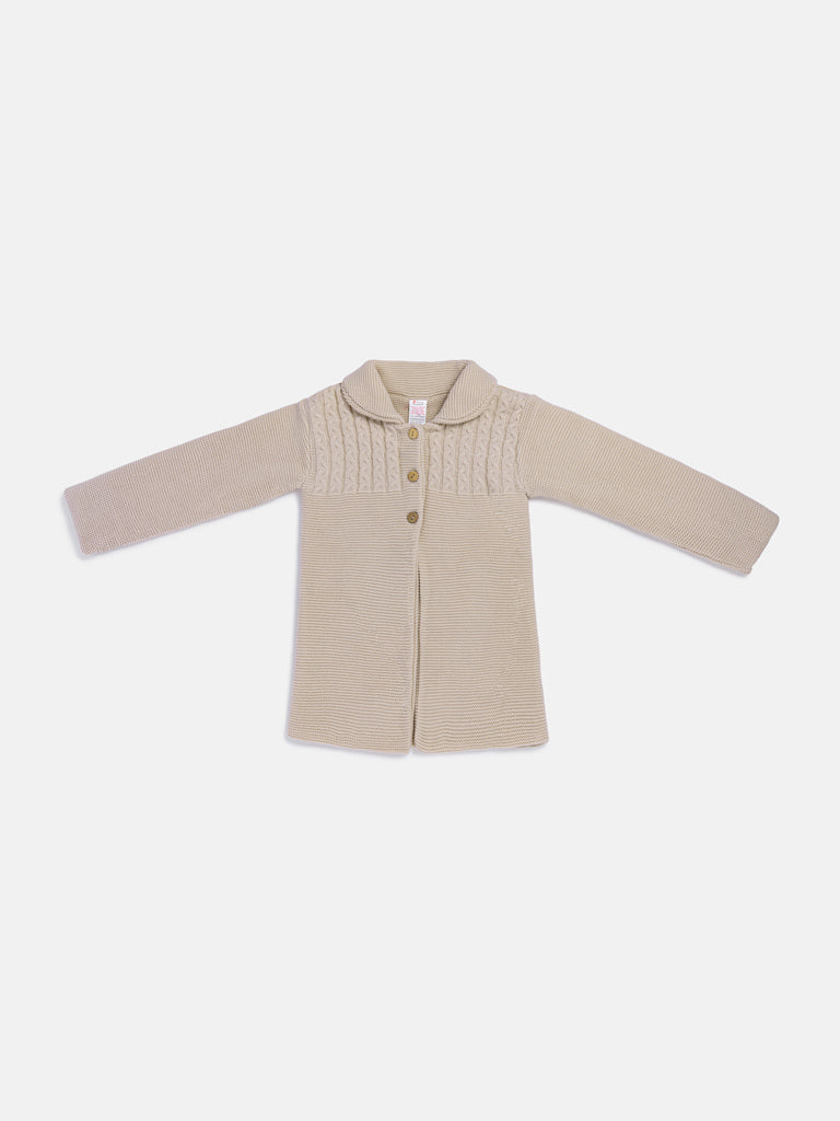 Baby Girl Irene Collection Knitted Coat with Back Bow - Beige