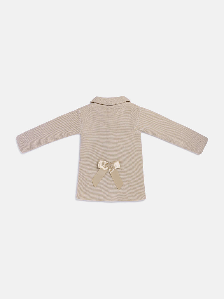 Baby Girl Irene Collection Knitted Coat with Back Bow - Beige
