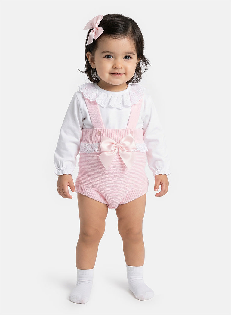 Baby Girl Tina Collection 2-piece Spanish Knitted Romper Set - Baby Pink
